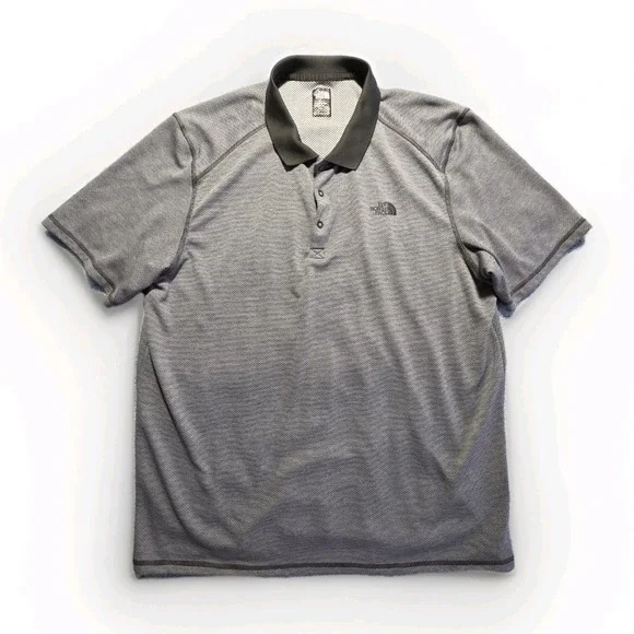The North Face FlashDry Gray Black‎ Striped Short Sleeve Polo Shirt XXL