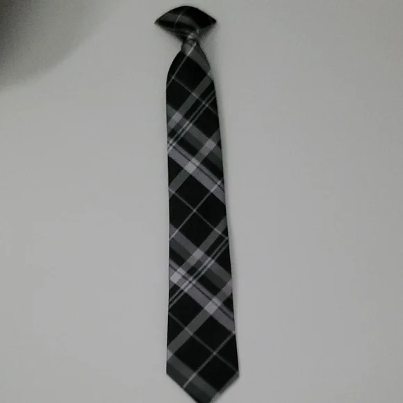 Classic Black and Gray Plaid Clip-On Tie