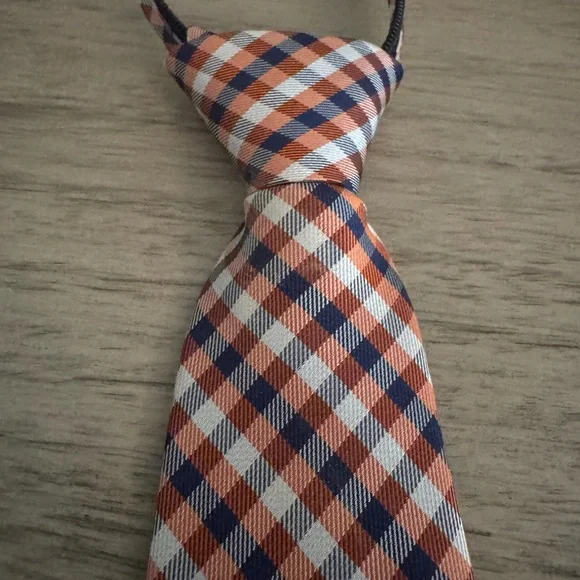 Lord & Taylor Blue and Orange Checkered Silk Tie
