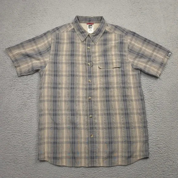 The North Face Mens M Plaid Button Shirt Modal Blend Hidden Zip Pocket