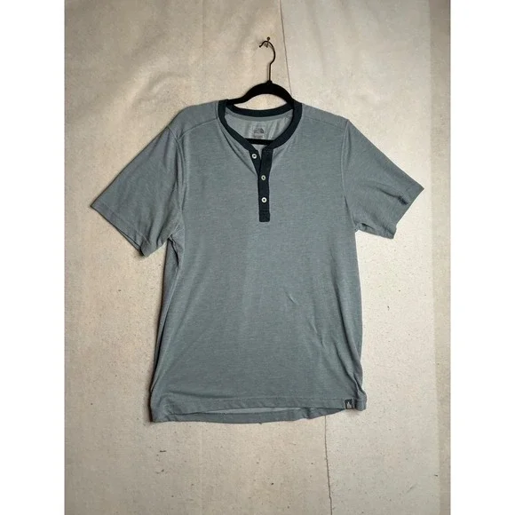 The North Face FlashDry Henley Shirt Mens Large Blue Gray‎ Short Sleeve Outdoor