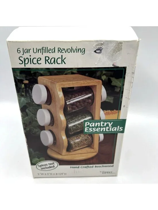 Lipper Spice Rack 6 Glass Jars Beechwood Pantry Essentials