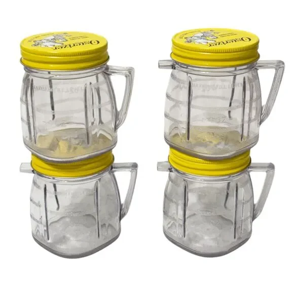 4 Vtg Osterizer Blend &  Store Mini Container / Jar 8oz Yellow Metal Lid Clean!