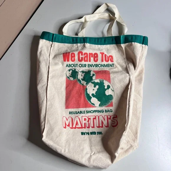 Vintage Martins Supermarket Canvas Tote Bag We Care‎ Too Earth Graphic