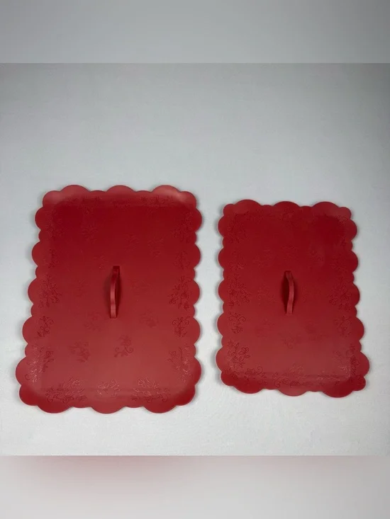 Vintage Casserole Baking Dish Covers Set of 2 Red Floral Kitchen Covers