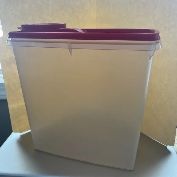 Tupperware 13-Cup Cereal Storer Sheer Base 459-21 & Passion Red Seal Lid