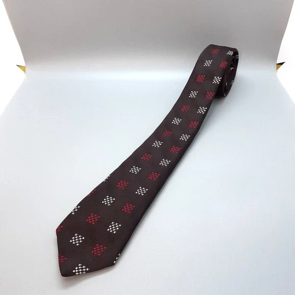 Vintage Signet Magic Wash Tie dark BROWN Geometric Retro Vintage Prep EUC 52x2.5