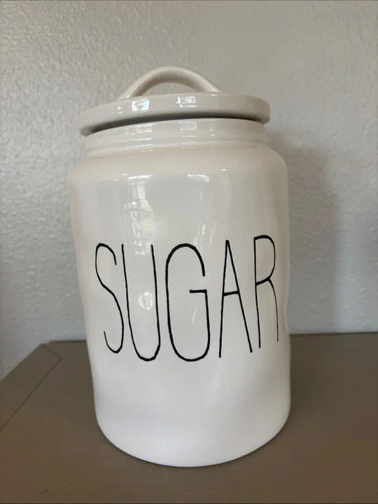 White Ceramic Sugar Canister Jar with Lid Maybe Rae Dunn?