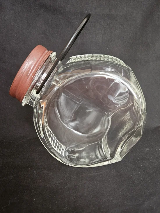 Retro Glass Refrigerator Tilt Jar With Lid & Wire Bail Handle