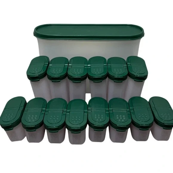 Tupperware Modular Mates Spice Shaker Set 15pc Hunter Green lids Lot VTG