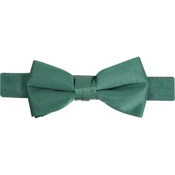 HOLD'EM Bow Tie Boy and Baby Satin Solid Color Adjustable Pre-tied-Hunter Green