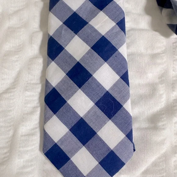 Boys J. Crew Crewcuts 42” Navy and White Cotton Gingham Check Tie