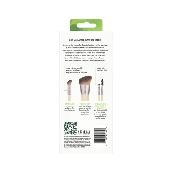 EcoTools New Natural Conceal, Enhance, & Sculpt Trio, Makeup Brush Set