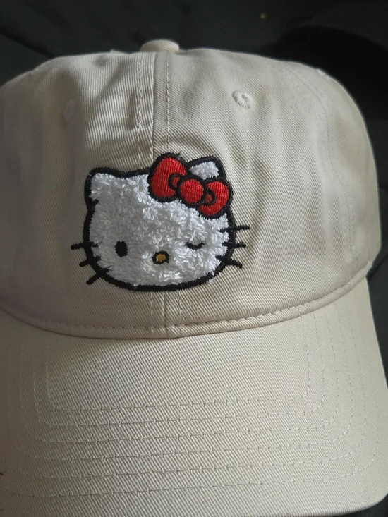 Sanrio Hello Kitty Embroidered Cream Hat with Red Bow