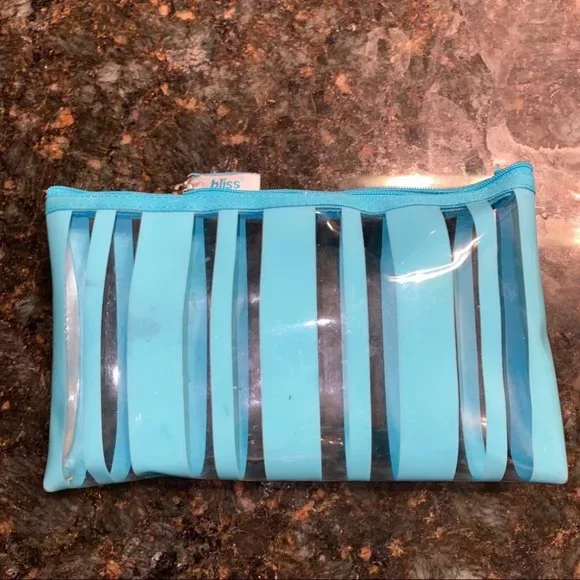 Bliss‎ Makeup Pouch Bag Case Blue Plastic w Zipper