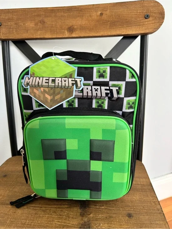 Minecraft Kids' Creeper Lunch Bag - Green NWT insulated tote bag drink holder