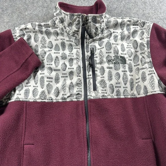 The North Face Fleece Jacket‎ Mens Small Maroon Pine Cone Print Full Zip Denali