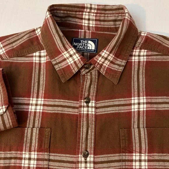 The North Face Shirt Button Down Mens Medium Brown Plaid Flannel‎ Long Sleeve
