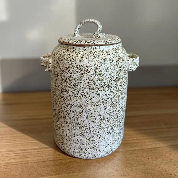 Handmade Speckled Ceramic Lidded Canister Rustic Stoneware Jar with Handles 10