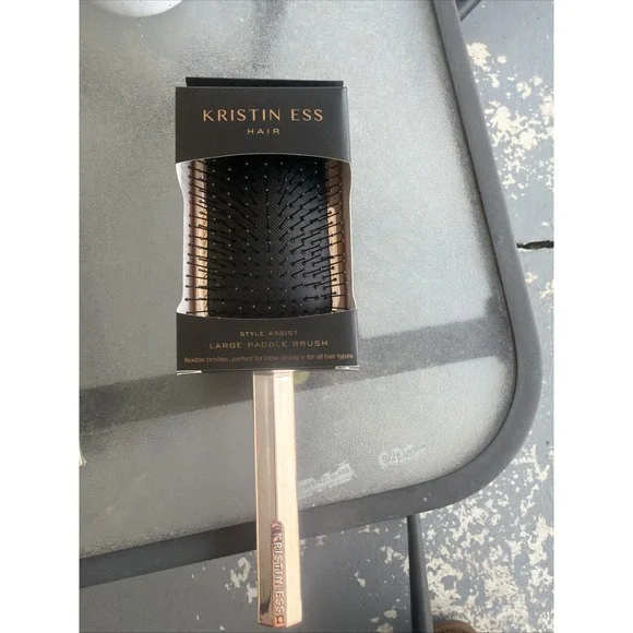New Kristin Ess Large Gold Paddle Style Assist Hairbrush