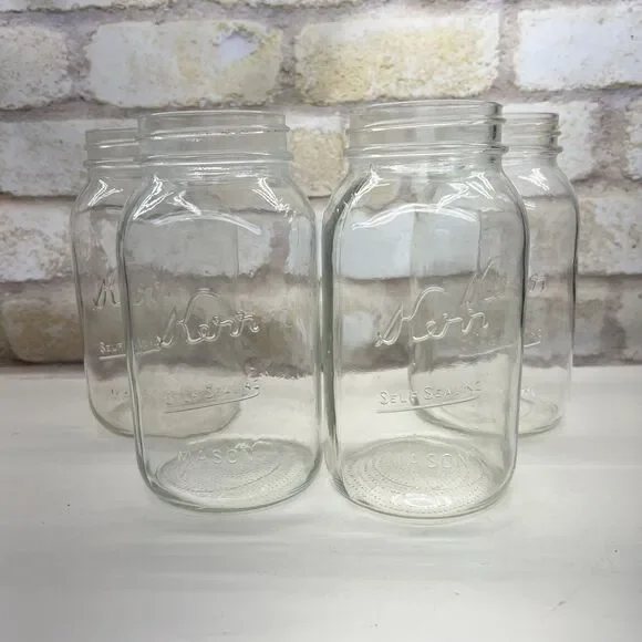 4 Kerr Self Sealing Clear 1 Qt Quart Mason Jars lot of 4 vintage
