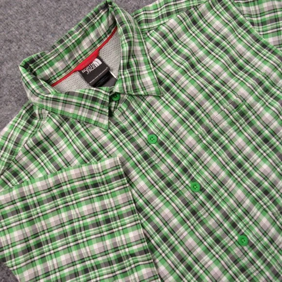 The North Face Shirt Men Medium Green‎ Black Plaid Hiker Camp Outdoors