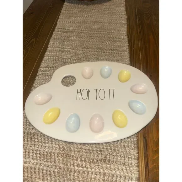 Rae Dunn Artisan Collection Magenta Easter Egg Hop To It Ceramic Platter Plate d