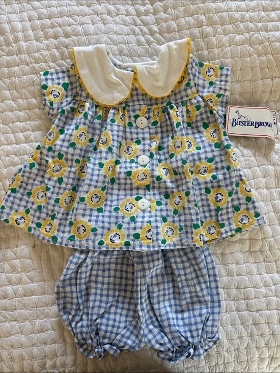 Buster Brown Yellow Floral & Blue Gingham Baby Outfit
