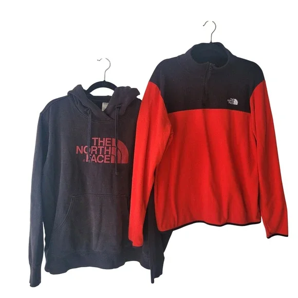 The‎ North Face Mens Pullover Red Sweatshirts Fleece 3/4 Black Hoodie Size L