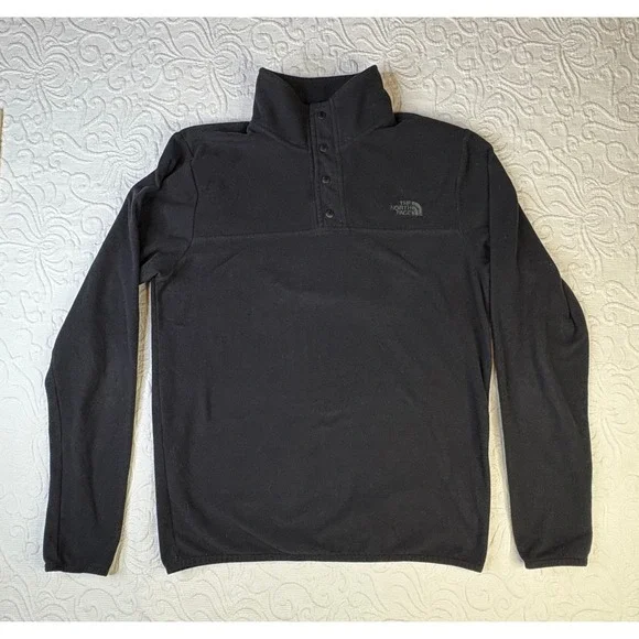 The North Face Black lightweight Fleece Snap Neck Pullover Sweatshirt Men Small‎