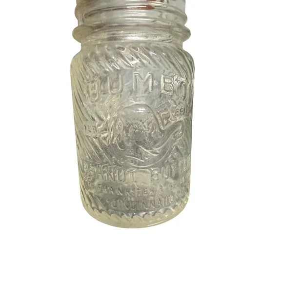 Vintage 1lb Jumbo Brand Peanut Butter Jar Elephant Logo Frank Tea & Spice Glass