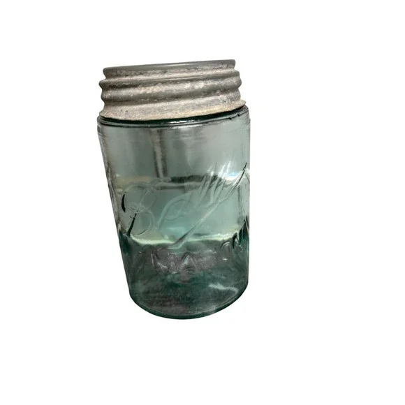 Vintage Ball Mason Jar Aqua Blue Glass Canning Jar with Lid Mold E