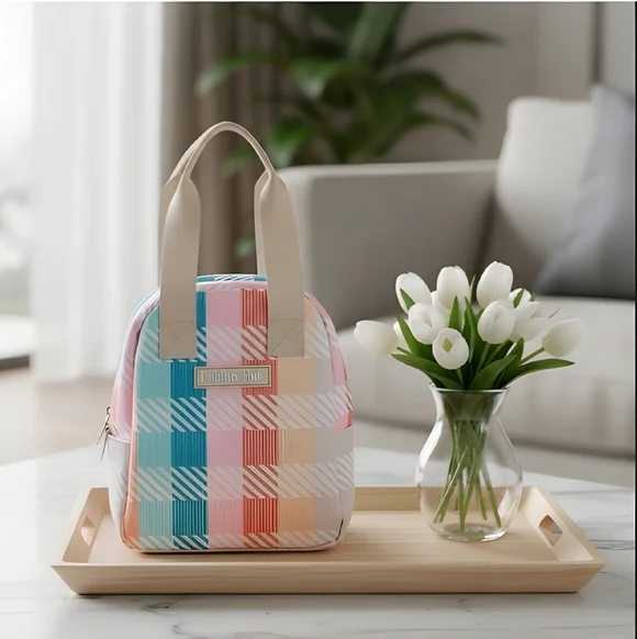 Fridge Pak Personal Lunch Tote Plaid Stripe/ Beige 9