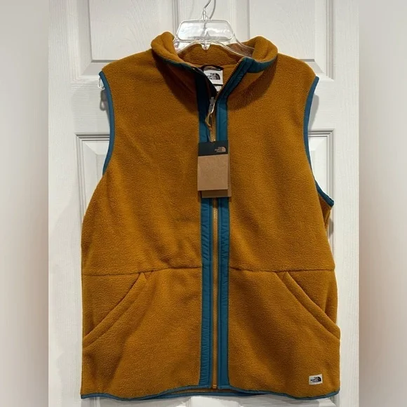 The North Face Men’s Large Carbondale Fleece Vest Tan Teal NWT Brown