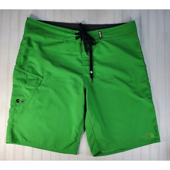 Mens North Face Green Board Shorts Size 38 Swim Trunks Surfer‎ Beach Non Lined