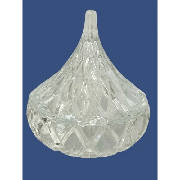 Hersheys Kisses 100th Anniversary Block Crystal Candy Dish with Lid Clear Glass