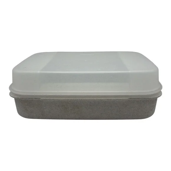 Tupperware 2242D-4 Box 2243E-3 Lid White Speckled Box Container  11x7x4 USA Made