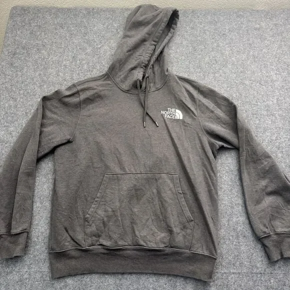 The North Face Men's M Gray Fleece Cotton Pullover Hoodie Logo Pocket Drawstring