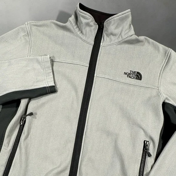 The North Face Waffle Knit Full-Zip Jacket Mens M Gray Black Thermal Fleece A2ZF