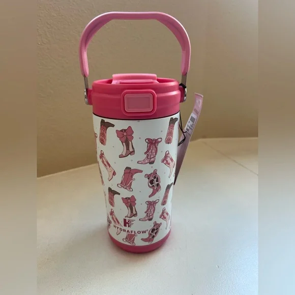 Pink Cowboy Boots and Bows Traveler Size Tumbler