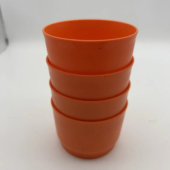 Tupperware Small Round #1229 Orange Snack Cups 4 oz, Lot of 4