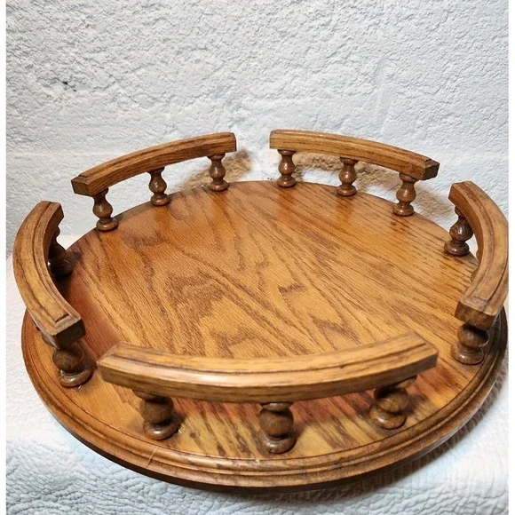 Vintage Solid Wood Oak Lazy Susan 13