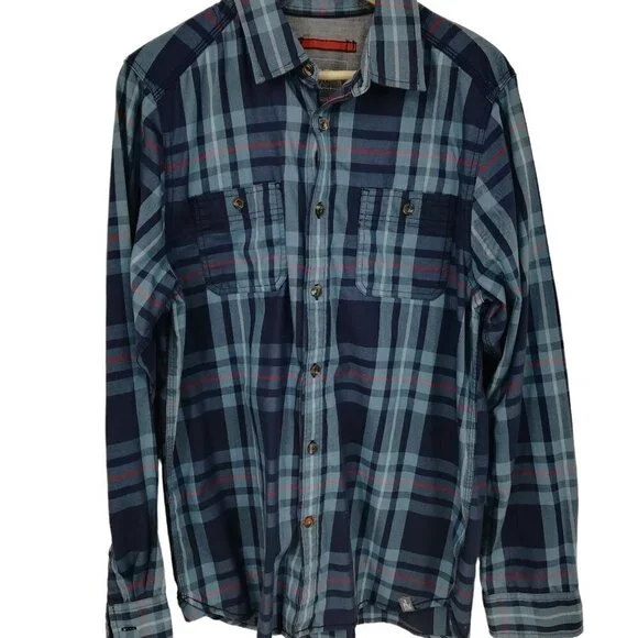 The North Face Plaid Long Sleeve Button Up Shirt Size M Blue Orange Pocket