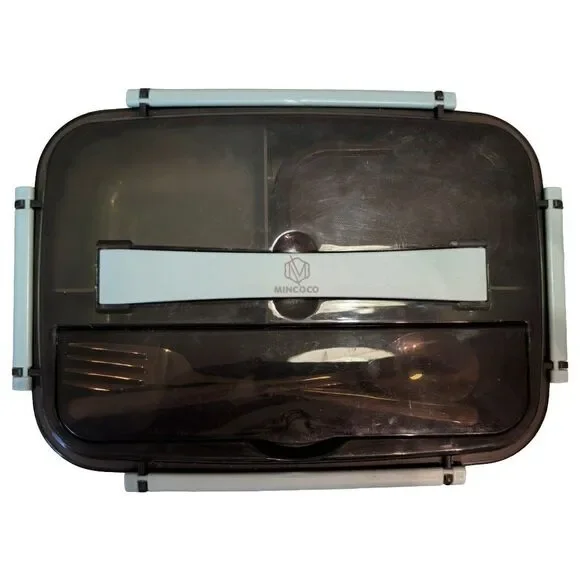Minoco Bento Lunch Box Dark Grey Light Blue 3 Compartment 6.5