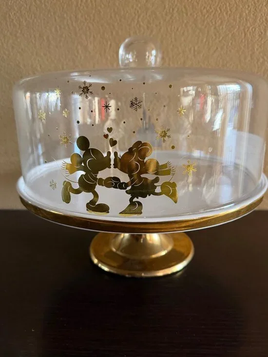 Disney Icy Winter Collection Mickey Minnie Mouse Covered Cake Stand USED w/FLAWS