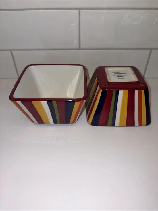Pampered Chef Simple Additions Striped Appetizer Snack Bowl Set Of 2 4 1/2”