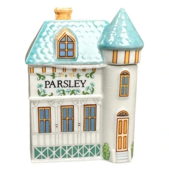 Vintage The Lenox Spice Village Parsley House Jar Fine Porcelain With Foam 1989