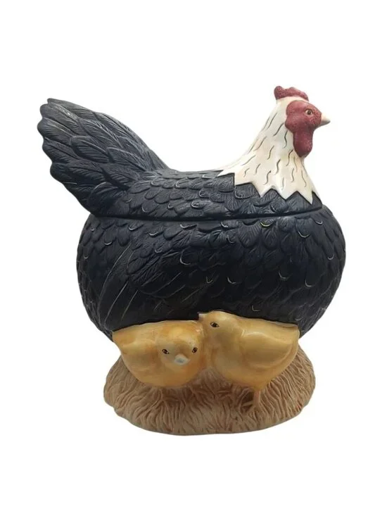 Sakura Warren Kimble Henny Penny Hand Painted Cookie Jar Hen On Nest W/ Chicks