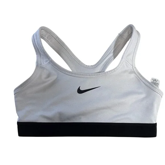 Nike Dri-FIT Girls Sports Bra White Black Racerback Size‎ Medium M Athletic Top