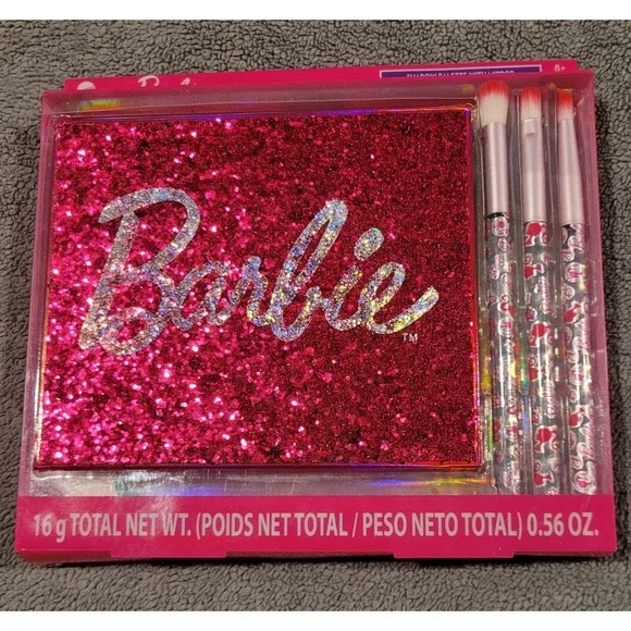 Mattel Barbie Shimmer Pressed Powder Eyeshadow Palette 3 Brushes &2  Kiss Lashes